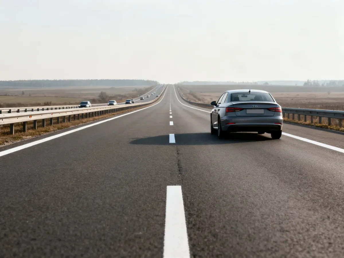 Samochód poruszający się po autostradzie w płynnym ruchu