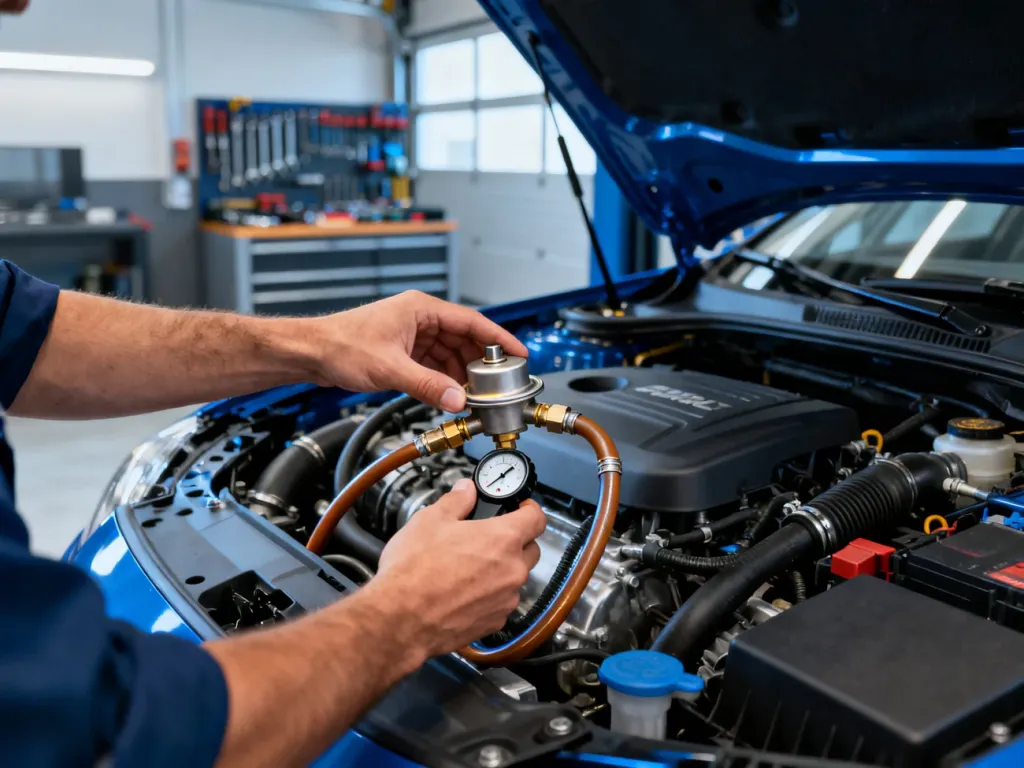 Mechanik sprawdza stan zaworu odmy i przewodów w komorze silnika przy użyciu przyrządu diagnostycznego.