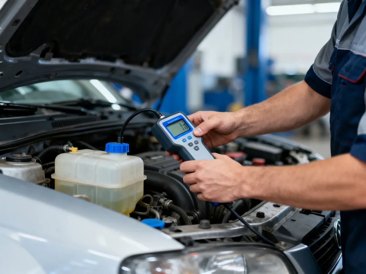 Mechanik mierzący zawartość wody w płynie hamulcowym elektronicznym testerem