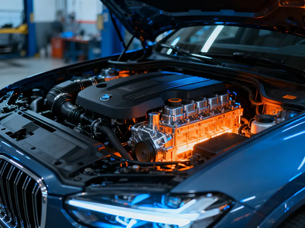 Otwarta maska nowoczesnego SUV-a z widocznym silnikiem, podkreślająca zaawansowaną technologię jednostek napędowych Nissana.
